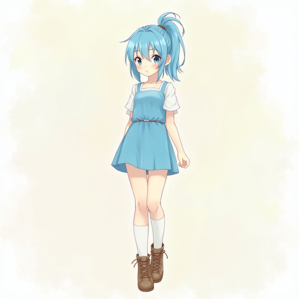 Anime Girl in Moe Style with Vibrant Sky Blue Hair
