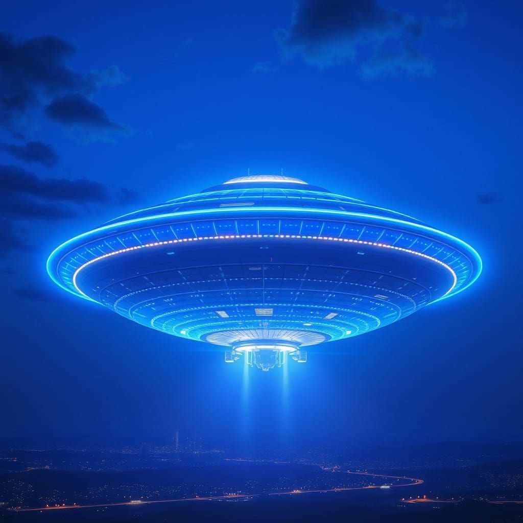 Cyberpunk Airship Illuminates Futuristic Night Sky
