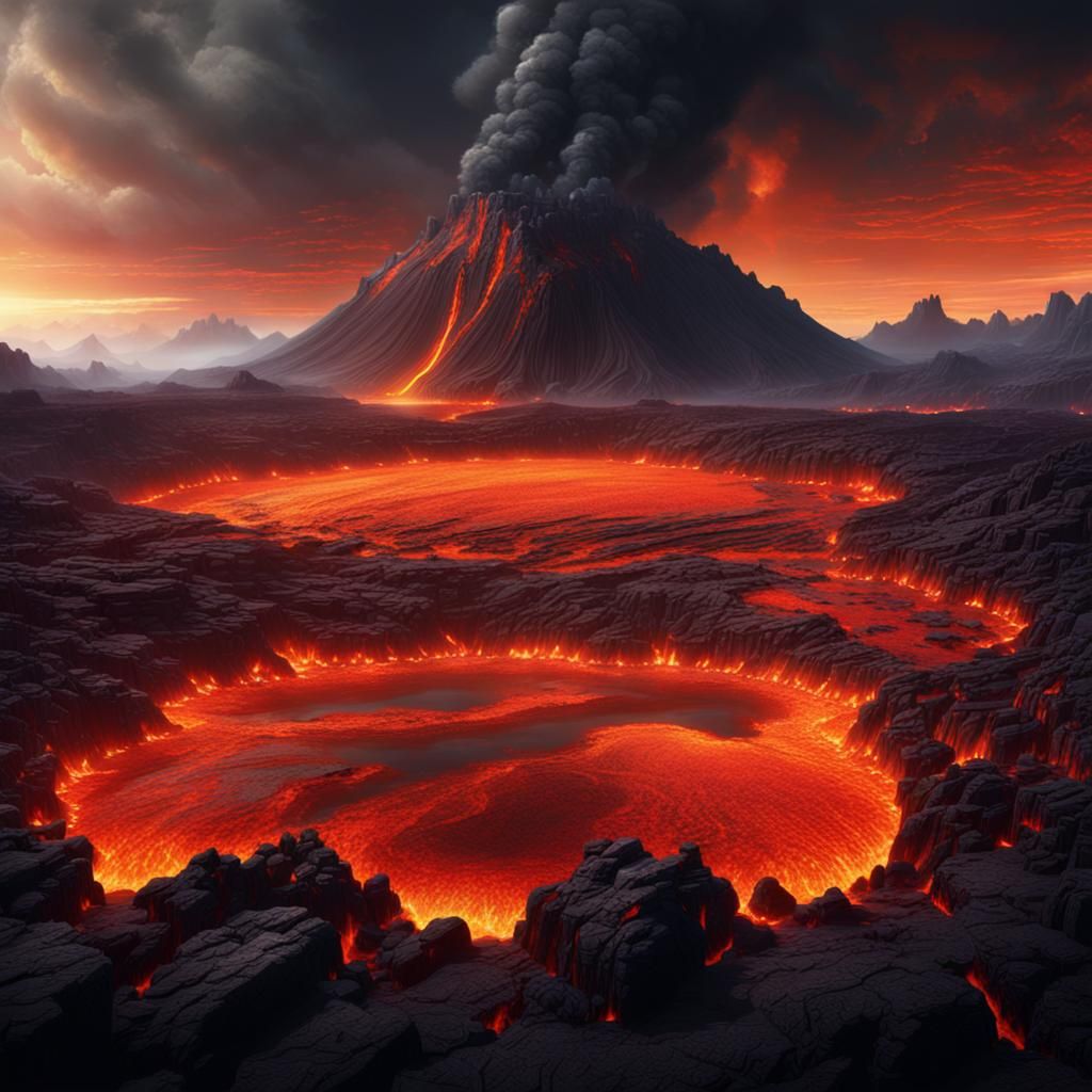 Dramatic Lava Lake Digital Matte Painting