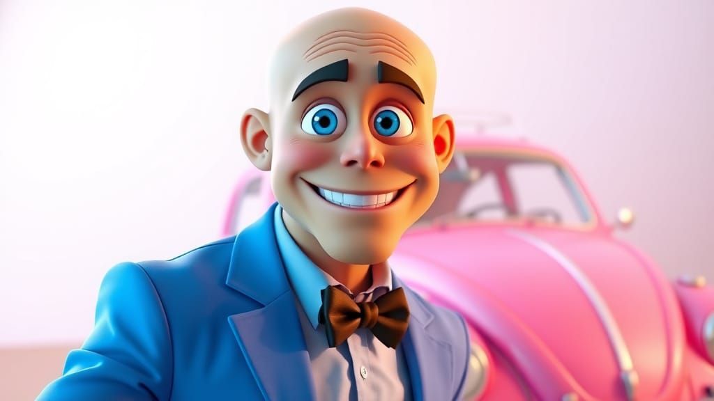 Playful 3D Render of a Man in Blue Blazer