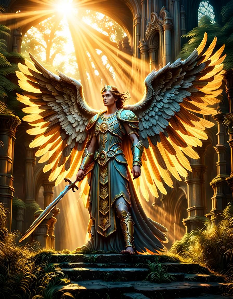 Biblical Angel in Sunshine: Detailed Matte Painting