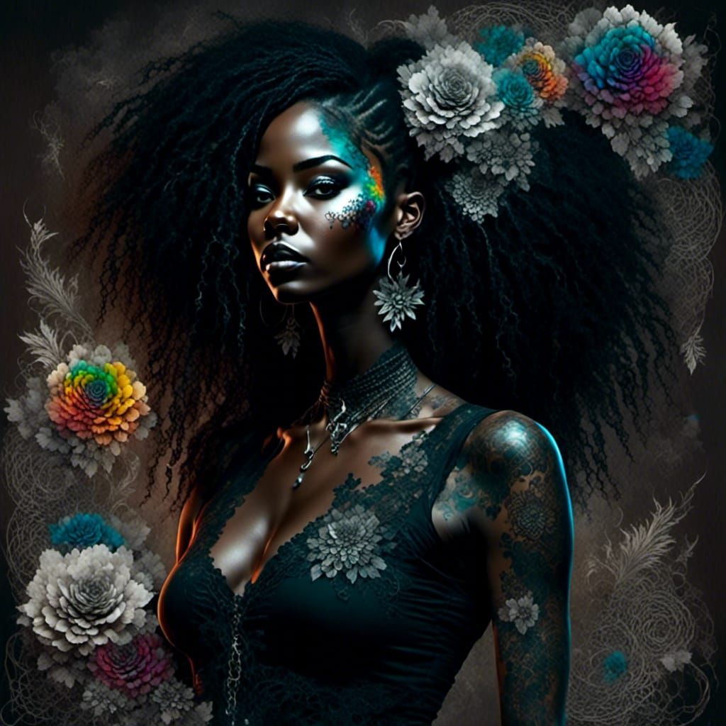 Rainbow Lace Flowers with Woman Portrait