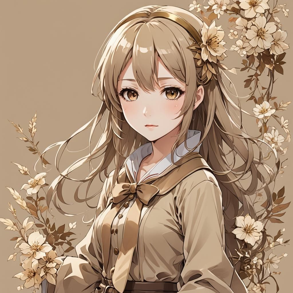 Beige Anime Girl in Japanese Manga Style