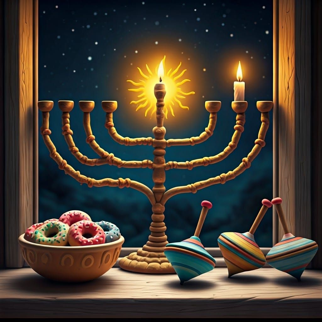 Colorful Menorah Scene in Plasticine Style