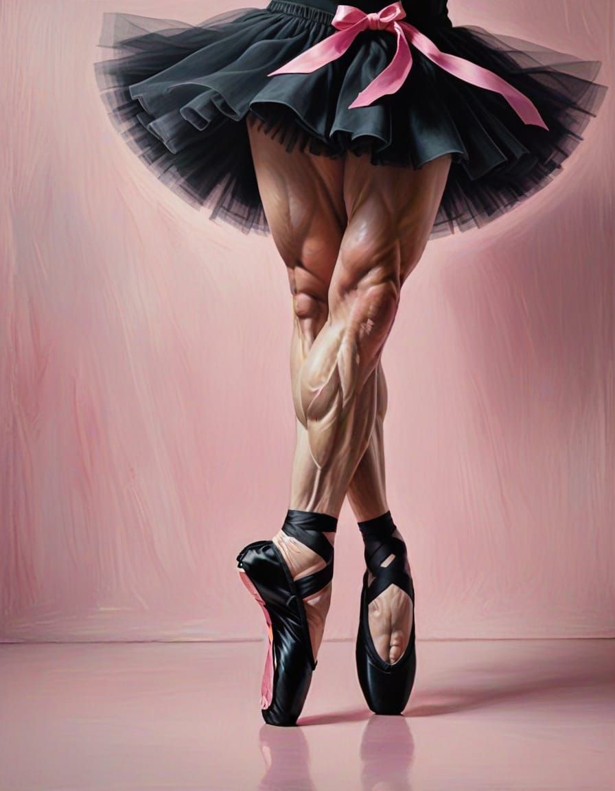 Surreal Muscular Man in Tutu on Pointe