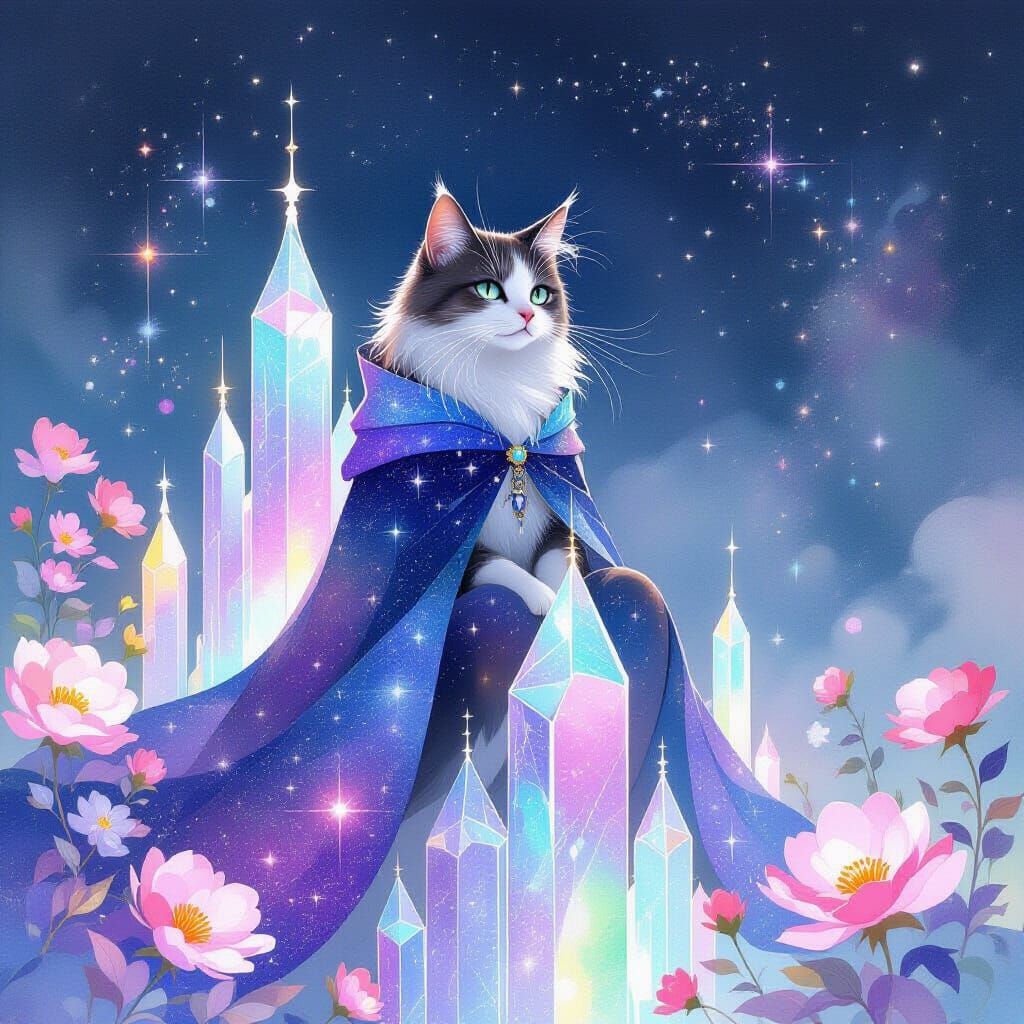 Ethereal Galaxy Cat in Watercolor Dreamscape