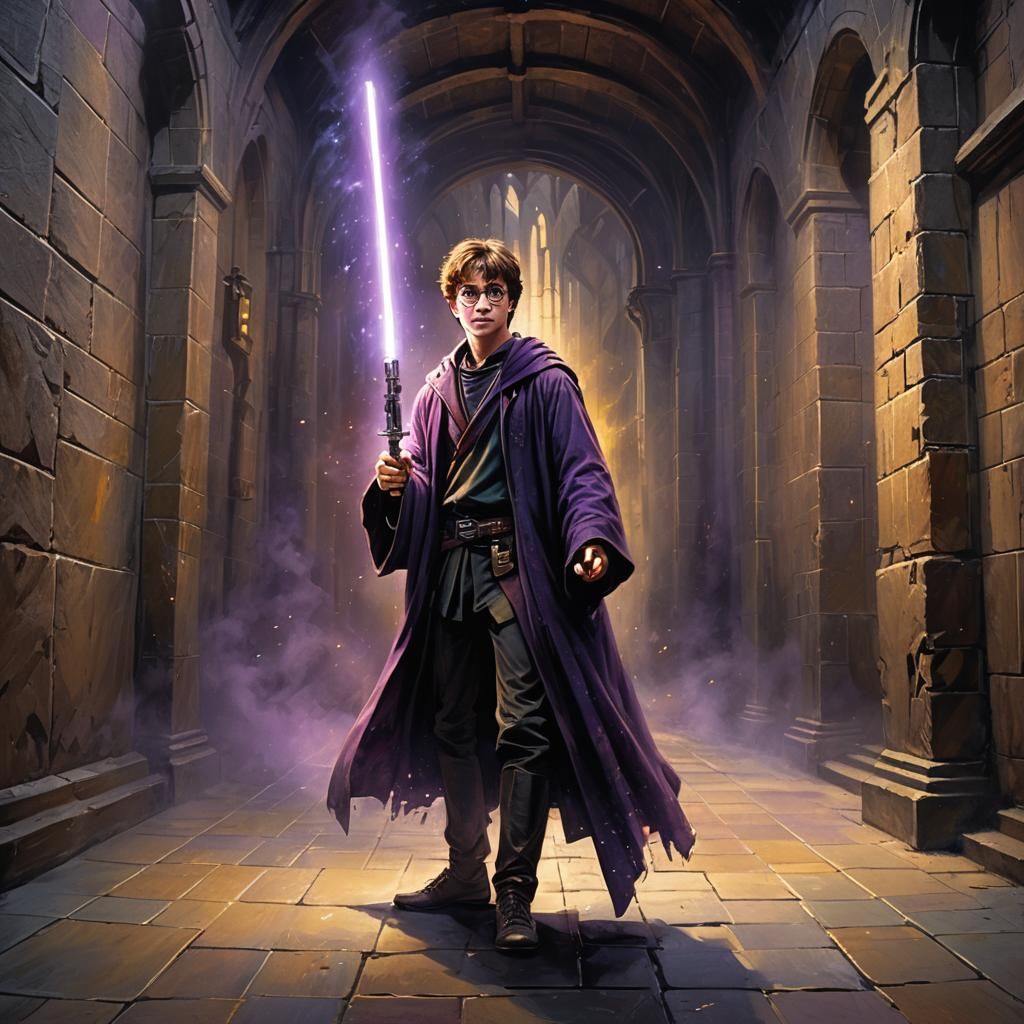 Harry Potter with Lightsaber in Dark Fantasy Art