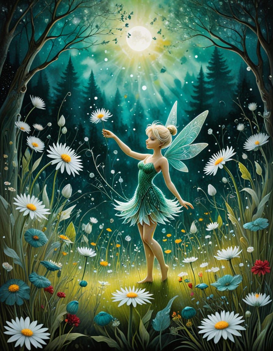 Alcohol ink : mixed media airbrushed : stylised Tinkerbell-f...