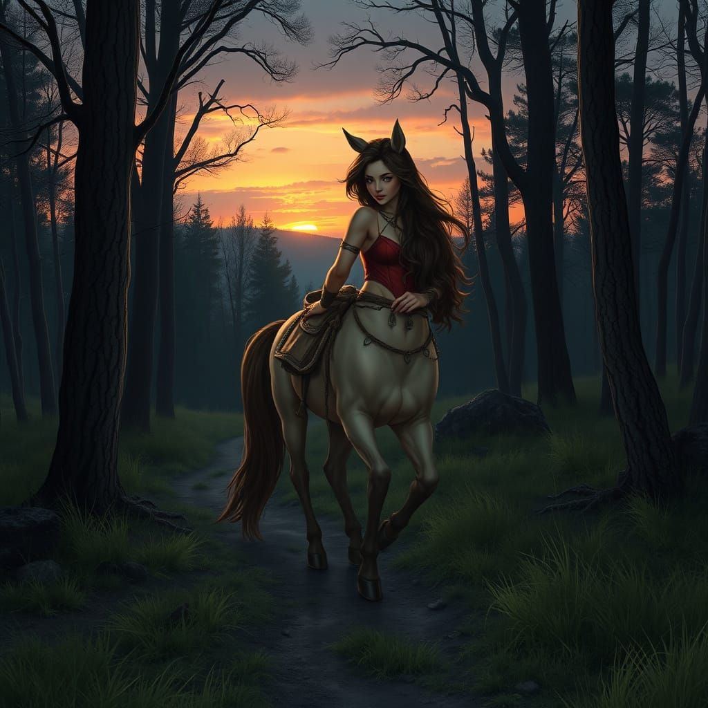 Fantasy Centaur Searches in Dusk Light
