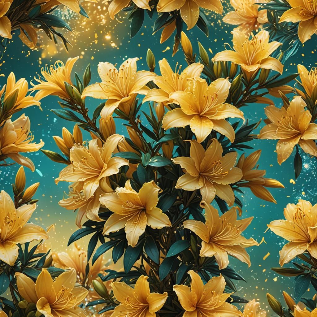 Radiant Yellow Azalea with Sparkles, Hyperdetailed Concept A...