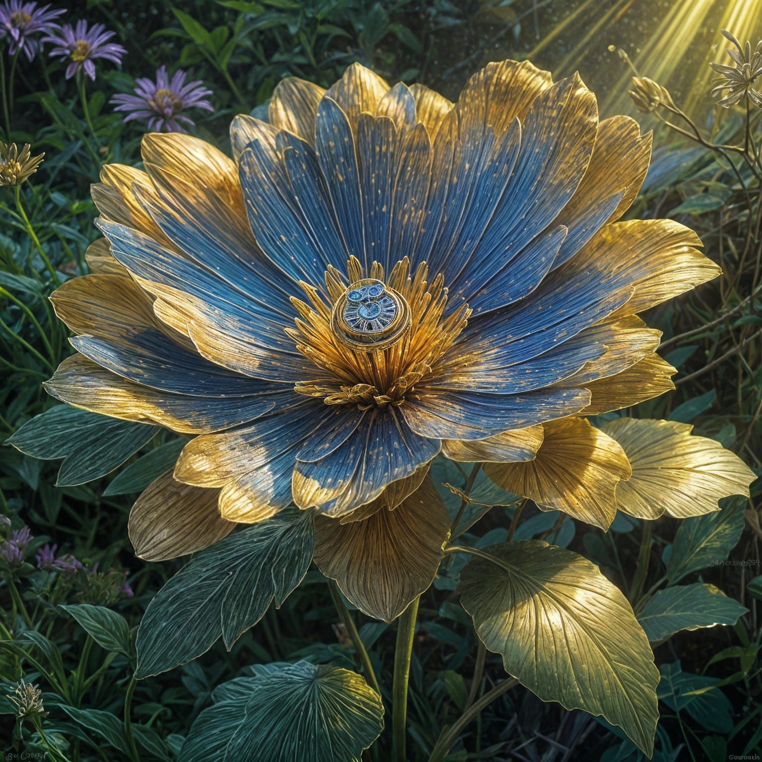 Cybernatic Flowers Merge with Nature in Oil Painting