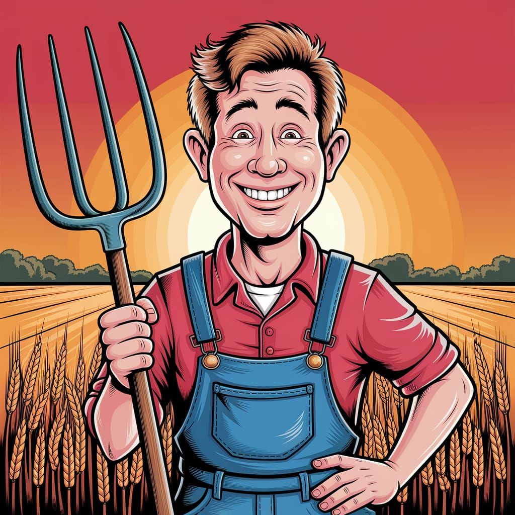 Midwestern Farmer Basks in Golden Sunset Glow