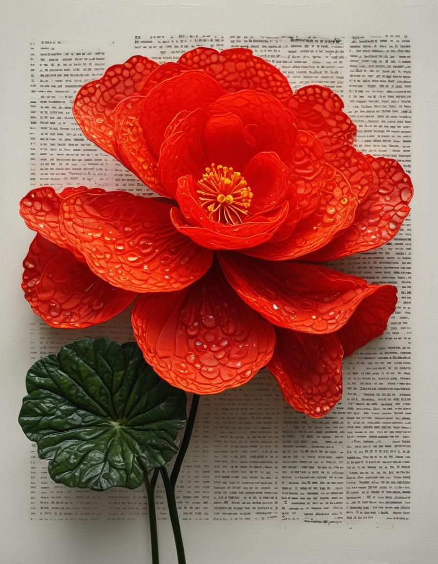 Fibre Sculpture with Begonia Rex in Oil Paint