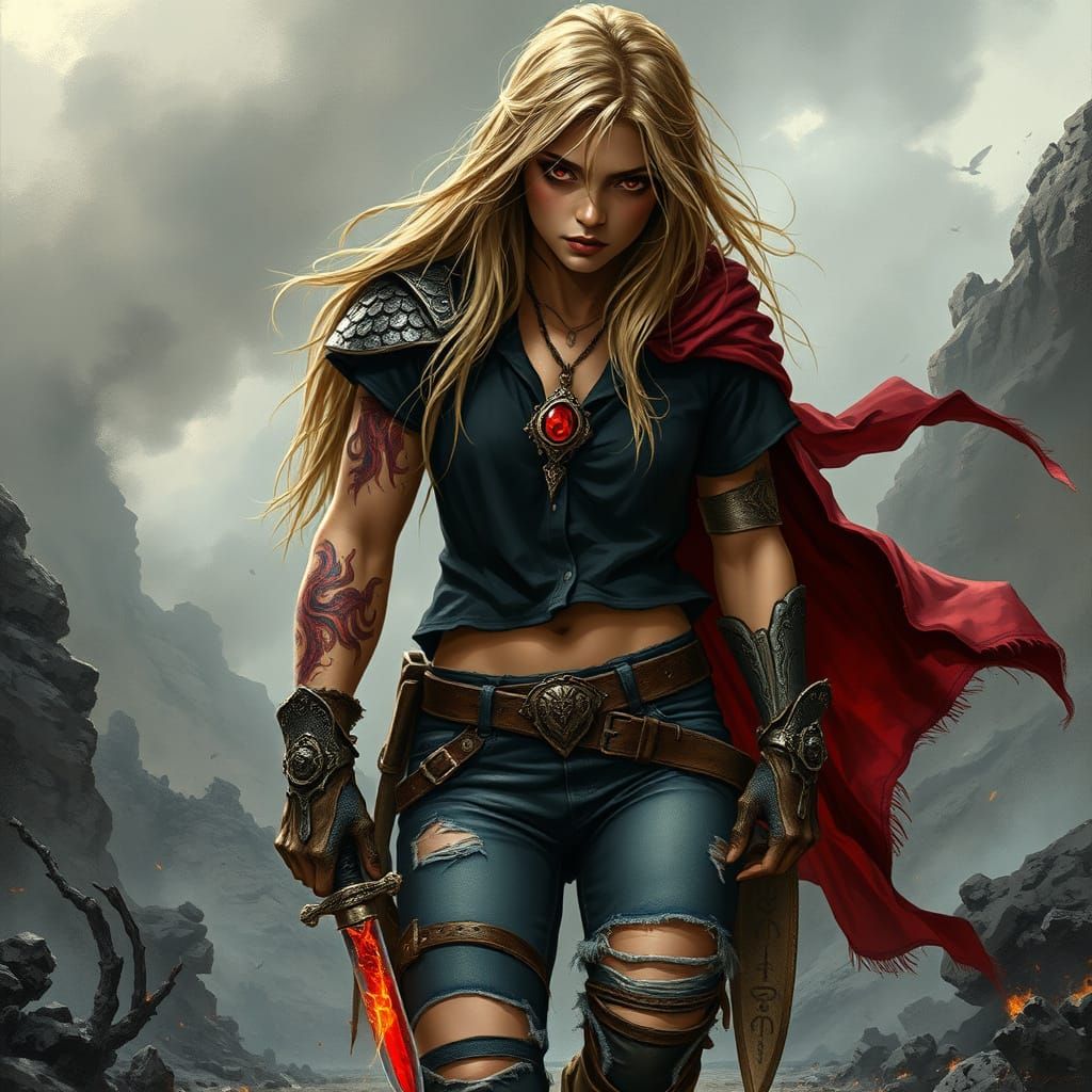 Fantasy Warrior Emerges from Tartarus in Cyberpunk Aesthetic