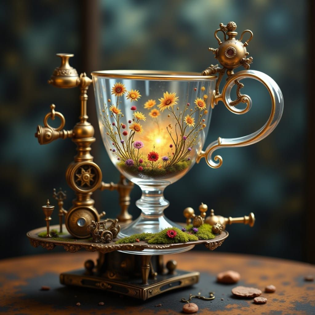 Steampunk Glass Cup in Dreamy Ethereal Realm