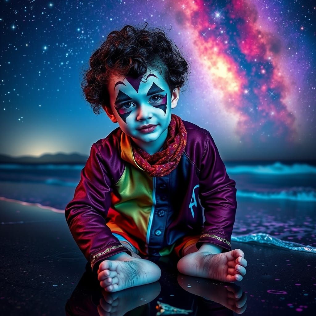 Harlequin Child on a Nebula Beach