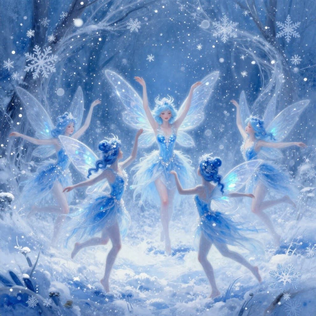 Ethereal Faeries Dancing in a Magical Blizzard