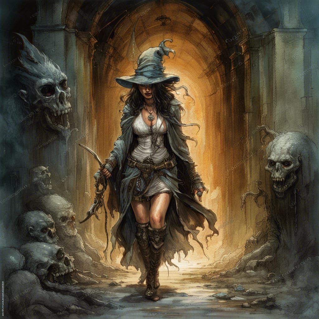 Voluptuous Wizard Emerges from Dungeon, Digital Art