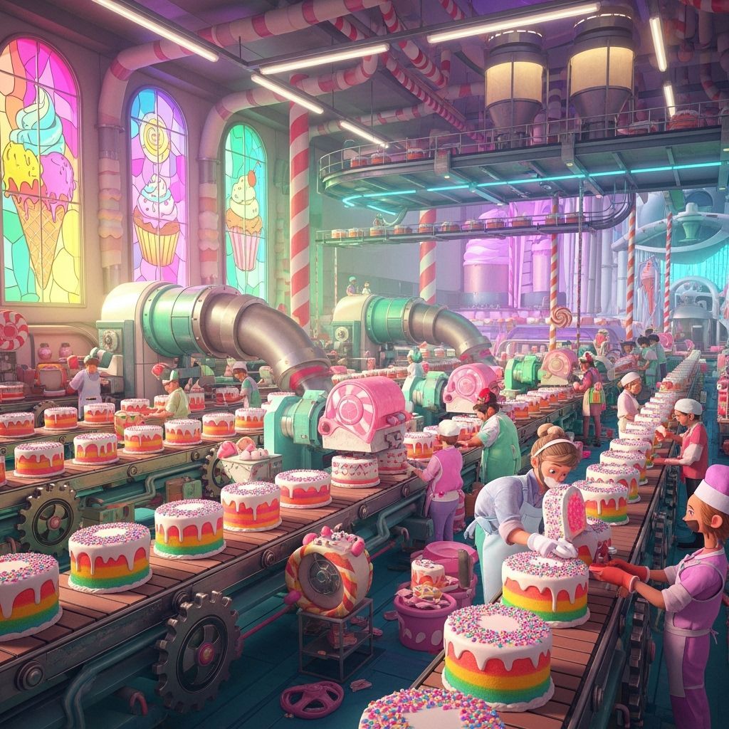 Colorful Confectionery Factory in Animated Style