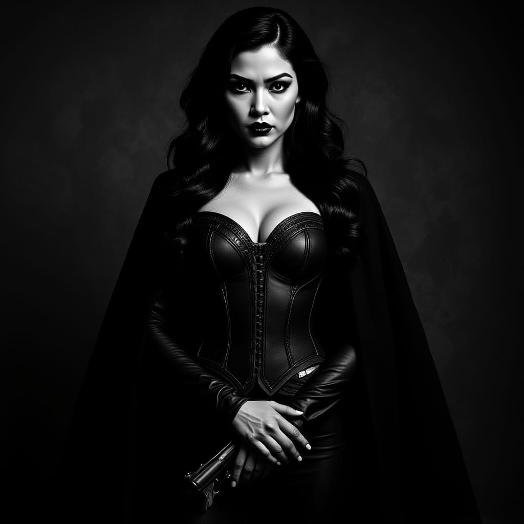 Exotic Asian Heroine in Retro Film Noir Style