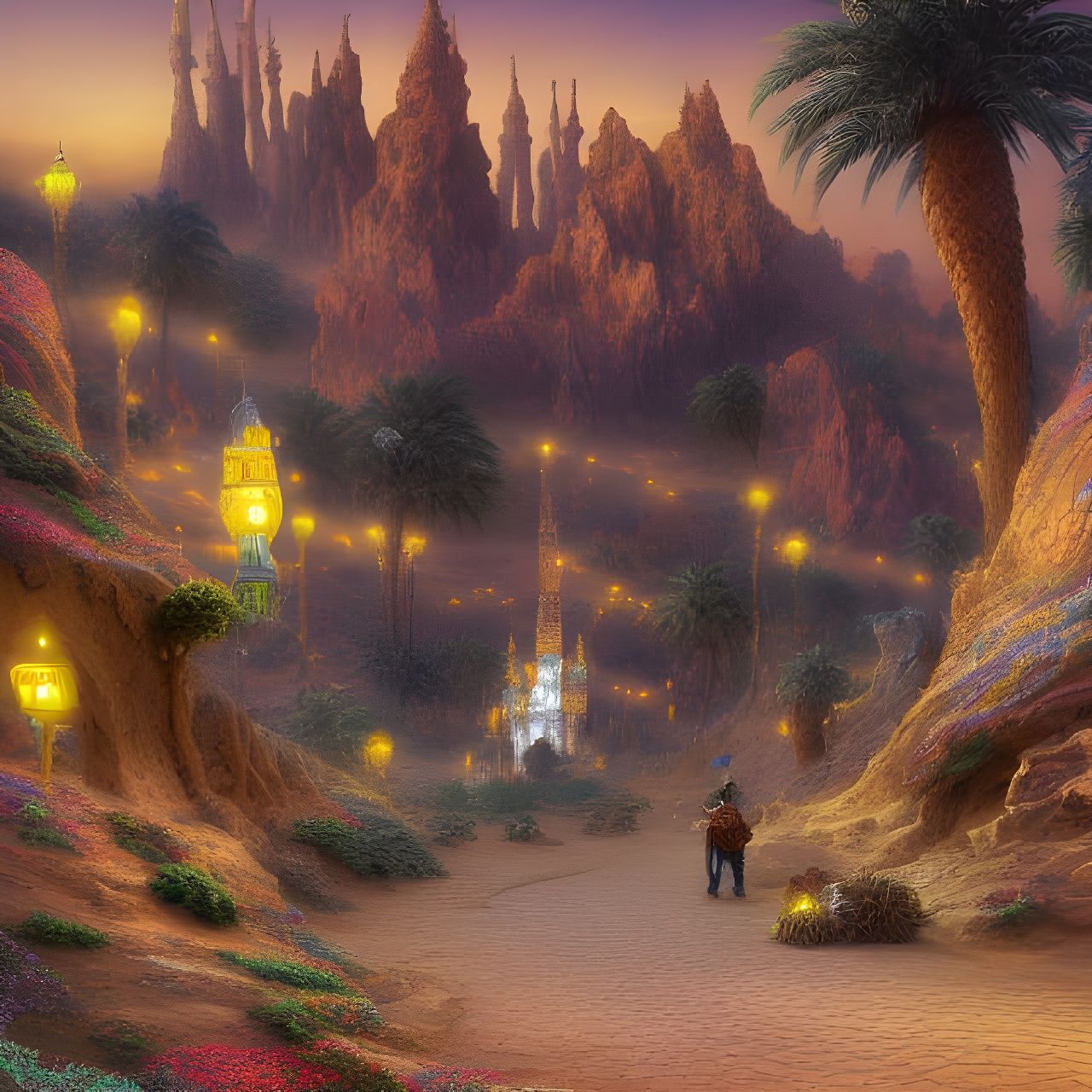 Arabian Desert Landscape in Cartoon Style