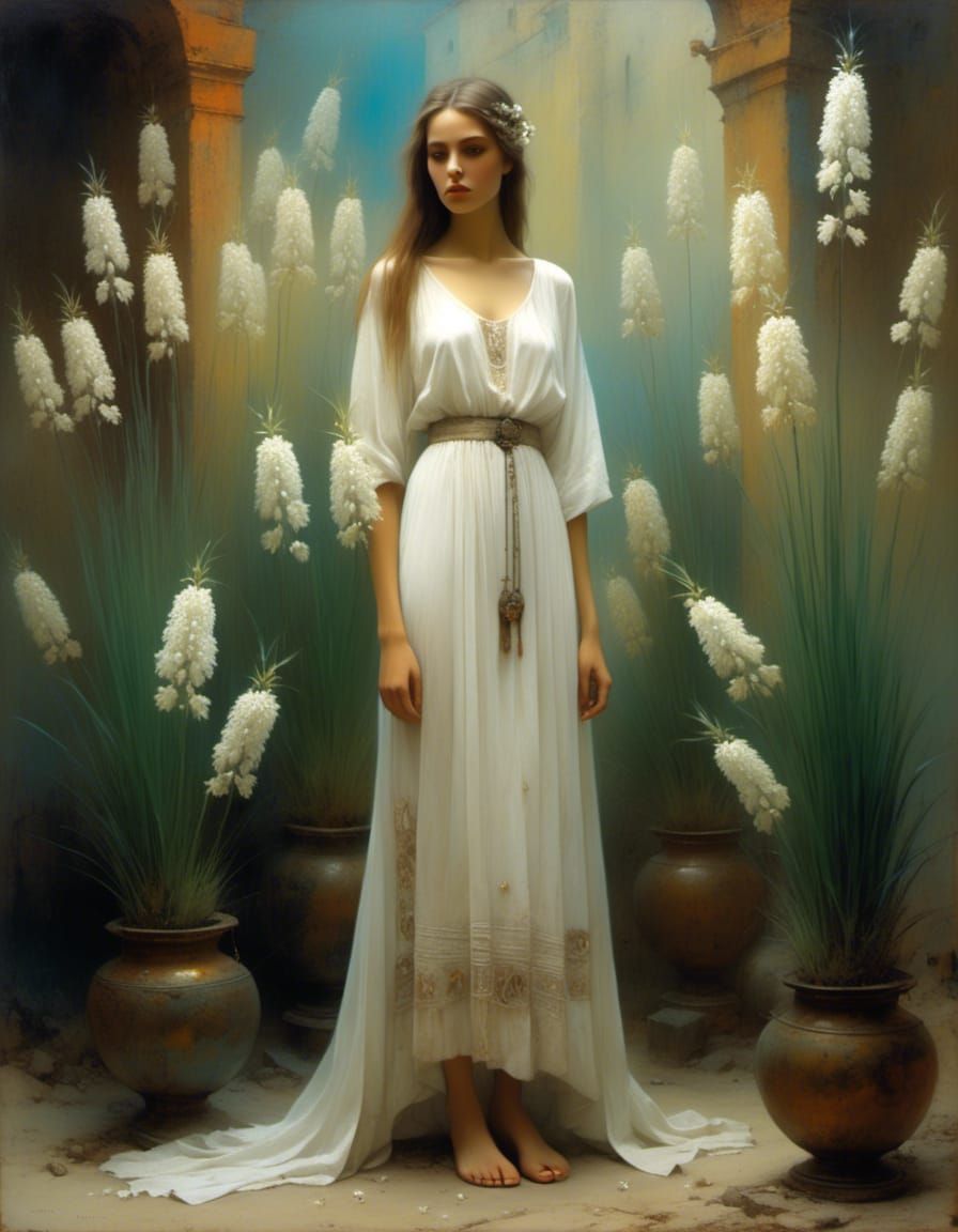 Hungarian beauty with asphodel flowers