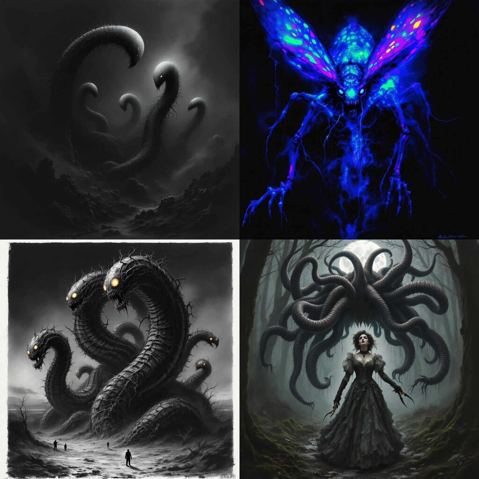 Wormlions' Pride: A Surreal Charcoal Horror