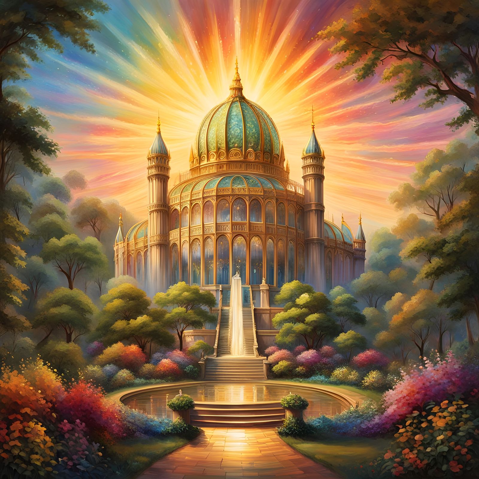 Magnificent Crystal Palace in Watercolor Style