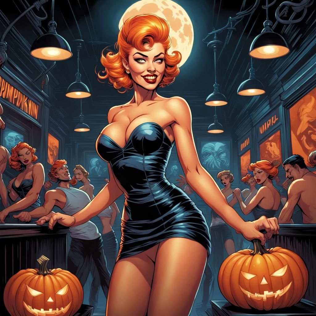Pumpkin Pinup Girl Dances: Comic Book Art