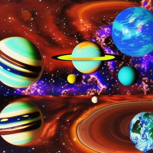 Holographic Planets in Visionary Astral Illustration