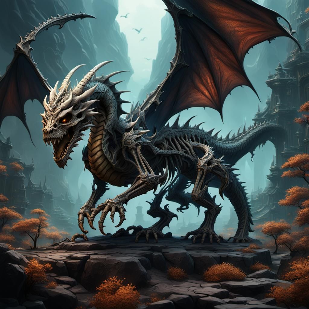 Detailed Dragon Skeleton Fantasy Concept Art