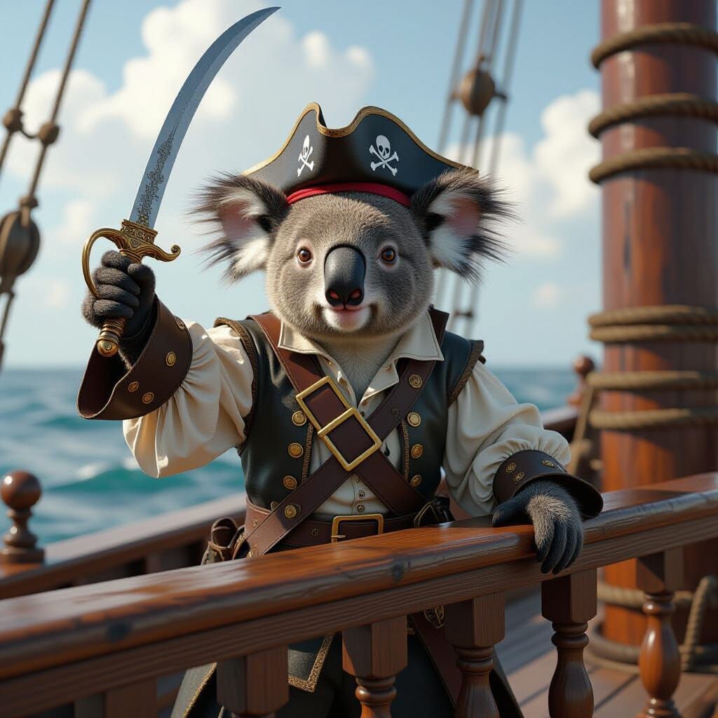 Koala Pirate on Ship Deck in Photorealistic Style