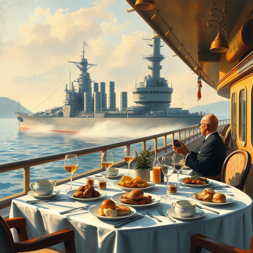 Battleship Breakfast: A Vintage Painting in Rockwell Style