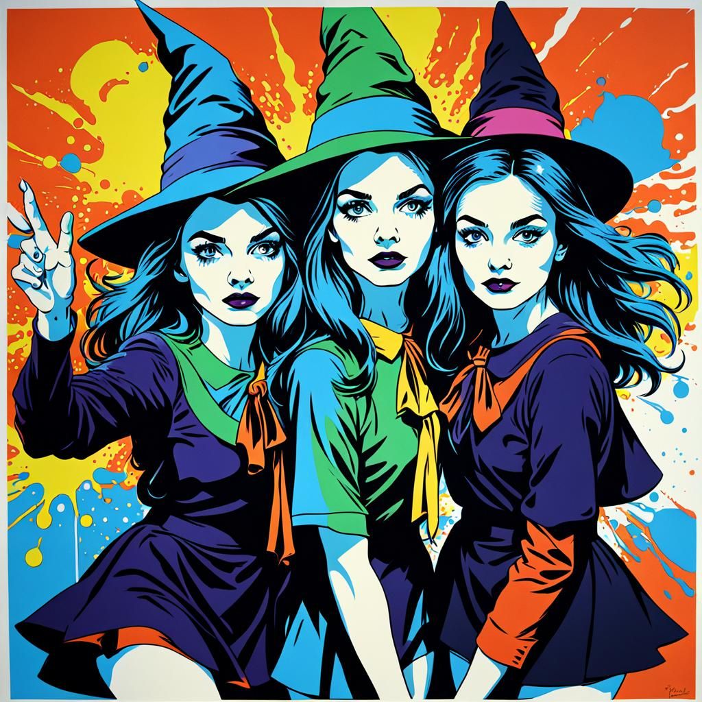 Pop Art Screen Print of Young Witches