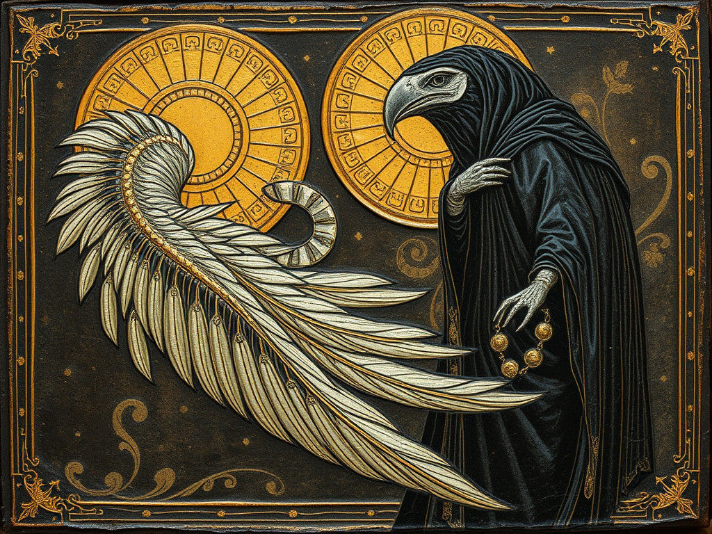 Feathered Crone Icon in Embossed Tin Style