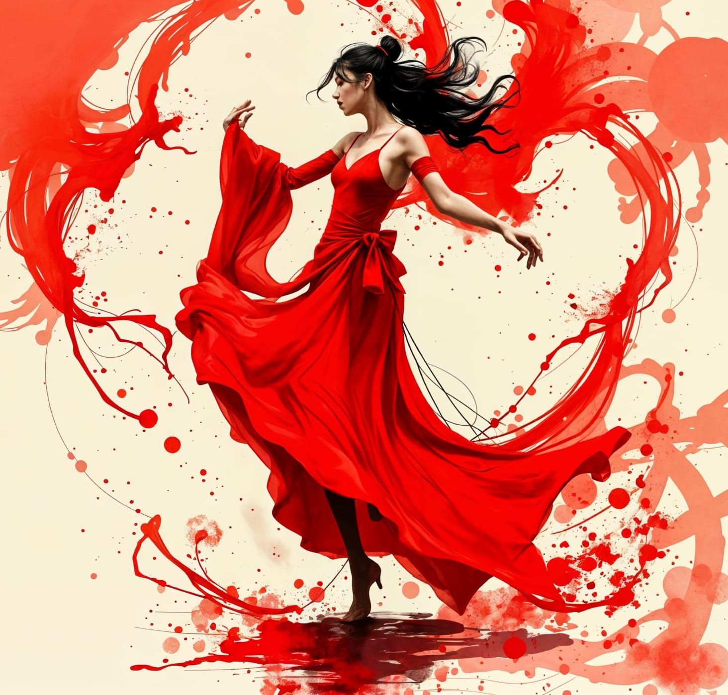Abstract Red Ink Dance