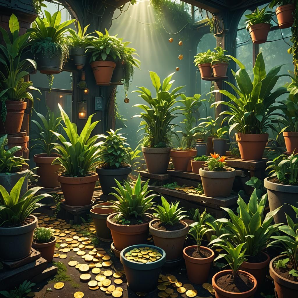 Growing Money Plant Pots in Art Nouveau Style