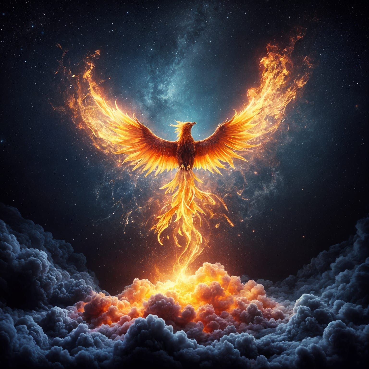 Phoenix Rising from Ashes in Fantasy Style