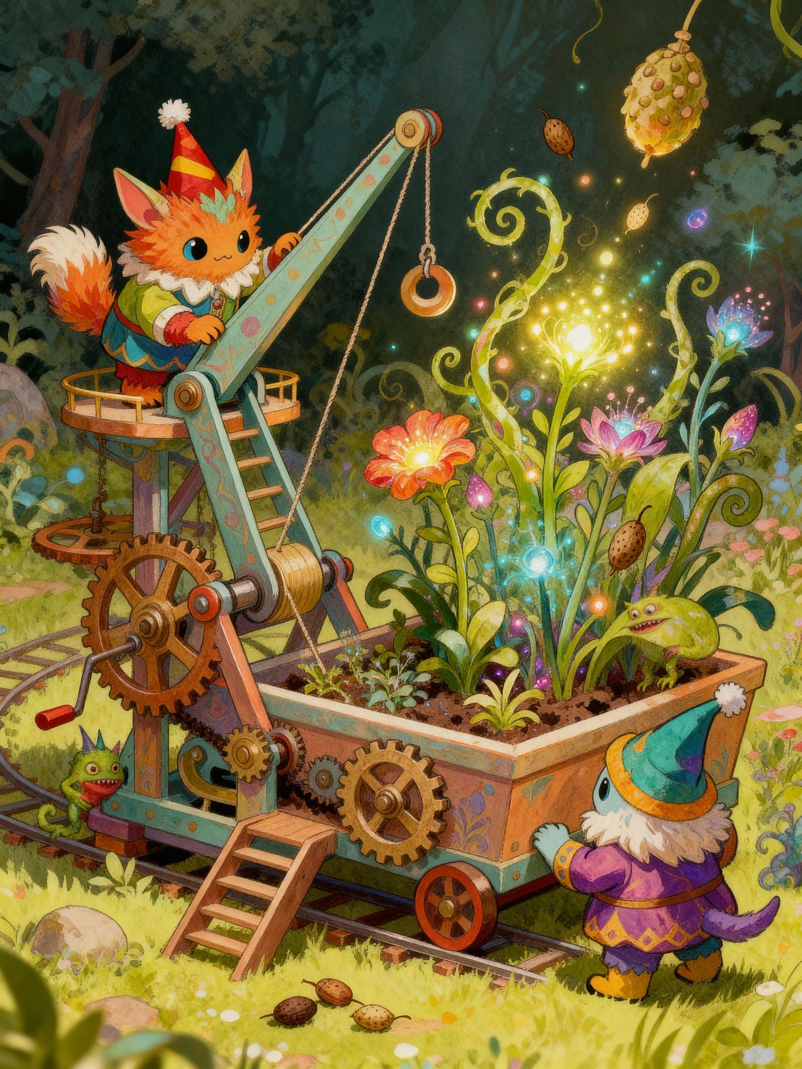 Whimsical Garden Machine Operated by Magical Monsters