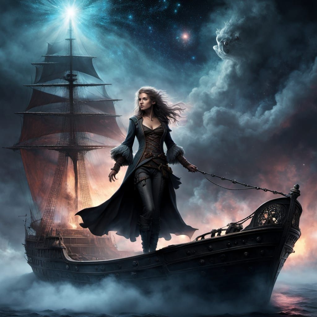 Spectral Pirate Ship in Cosmic Nebula