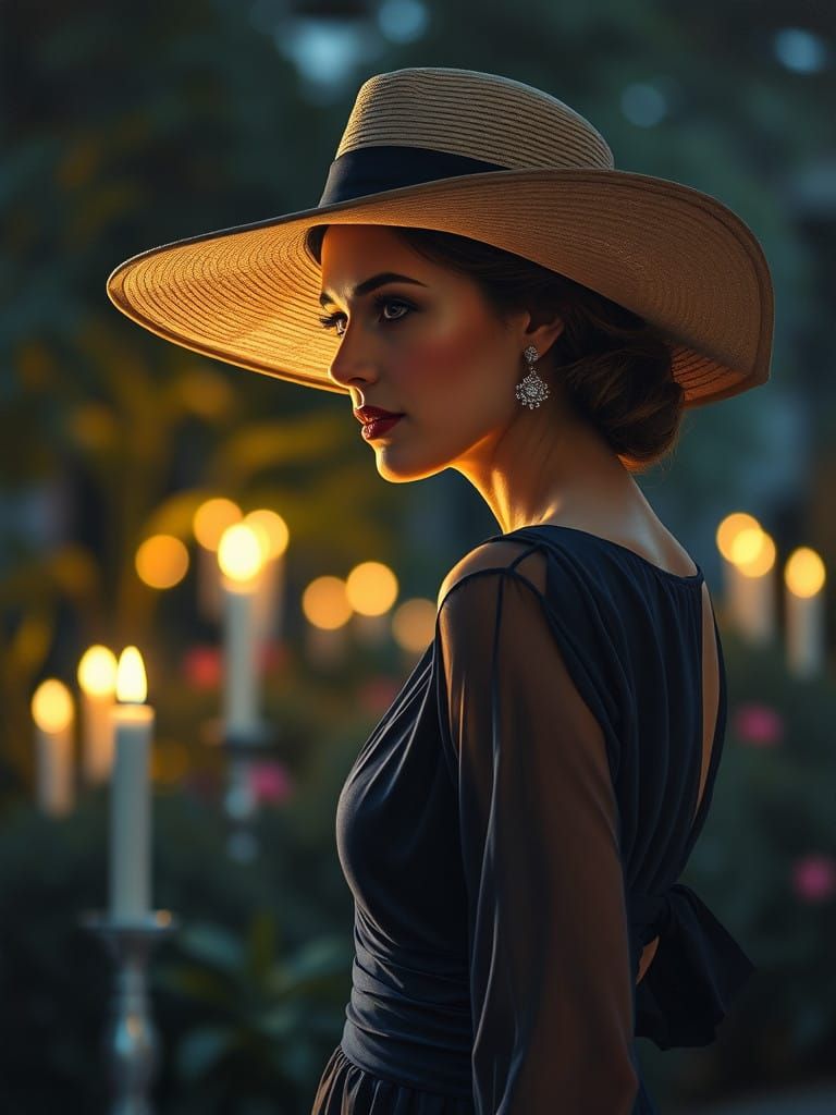 Elegant Evening Portrait in Whimsical Garden Setting