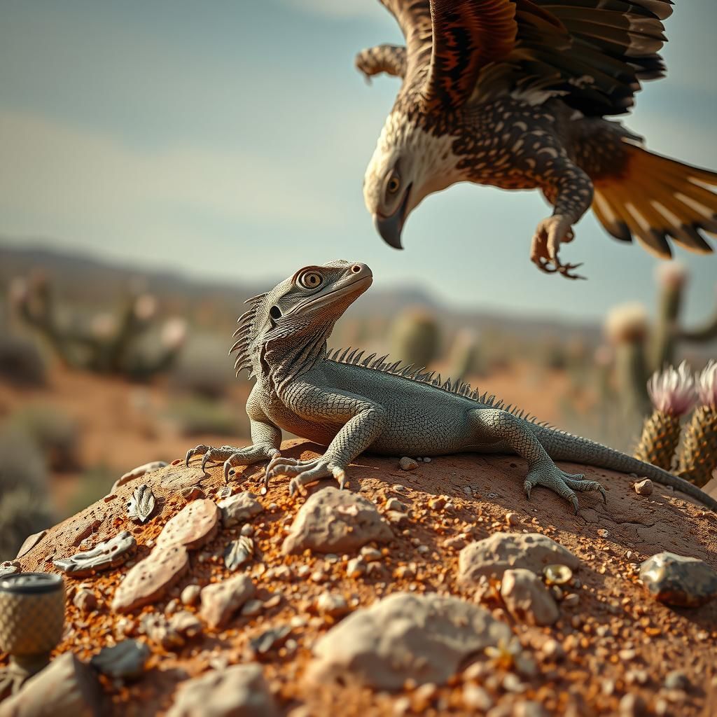 Eagle Attack on Lizard in Desert Landscape