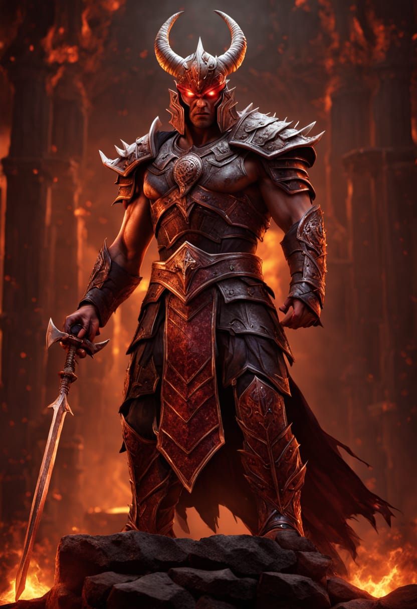 Shao Kahn on Scorched Throne in Dark Fantasy Style