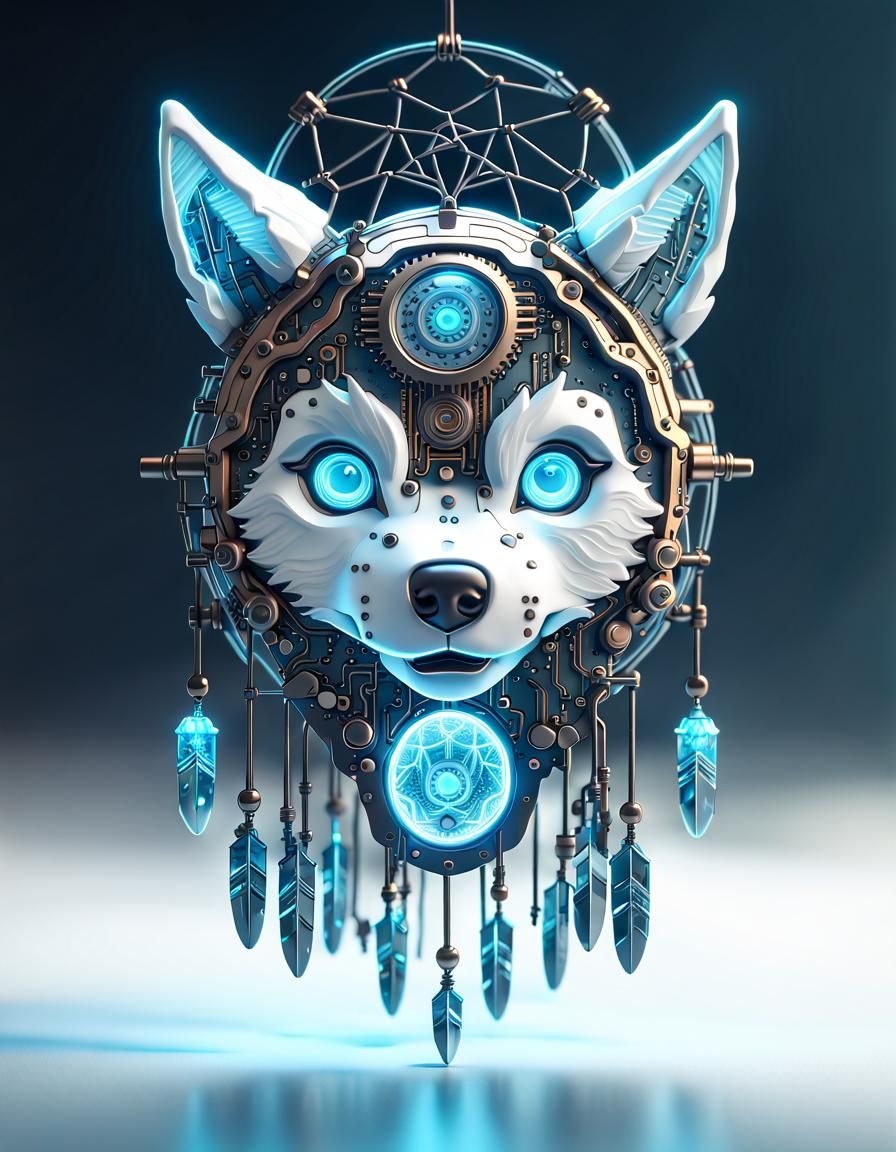 Circuit Board Wolf Dreamcatcher in Steampunk Style