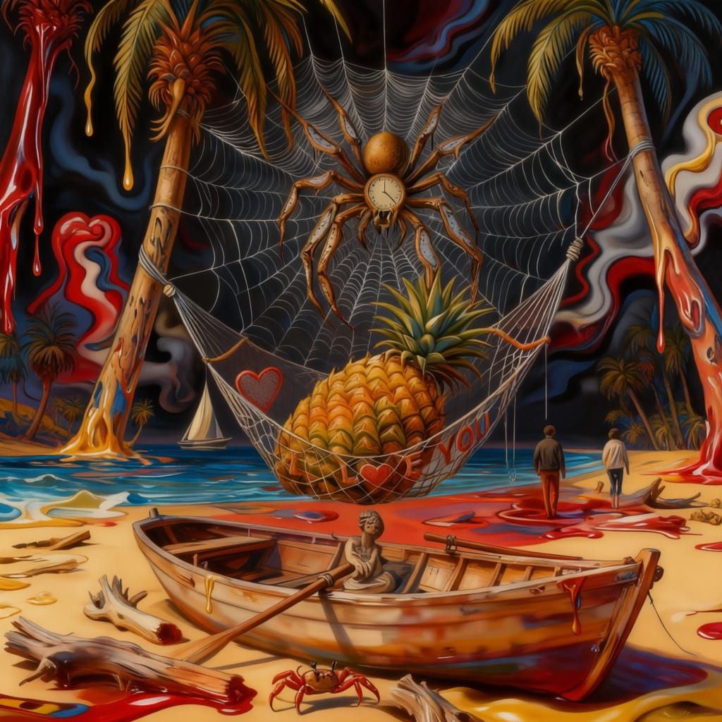 Surreal Spider's Love for Pineapple in Hammock