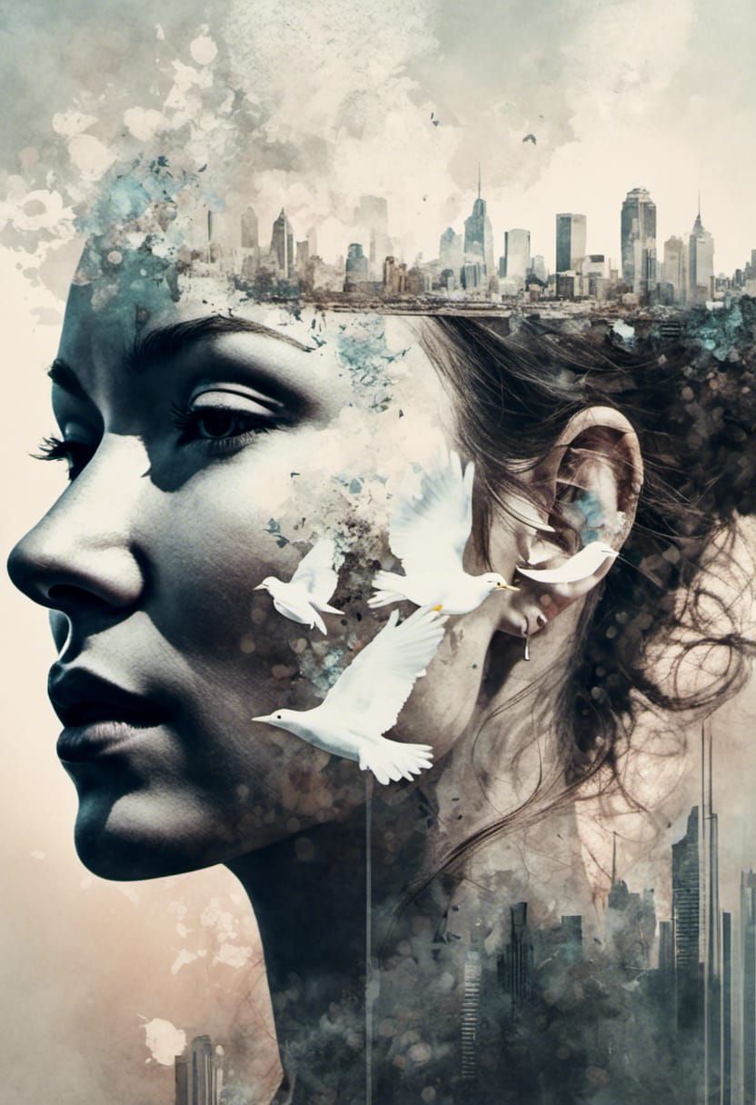 Double Exposure Silhouette Portrait with Cityscape