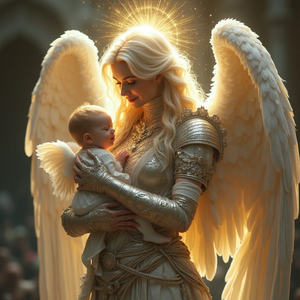 Angel Mother in Shimmering Warrior Armor