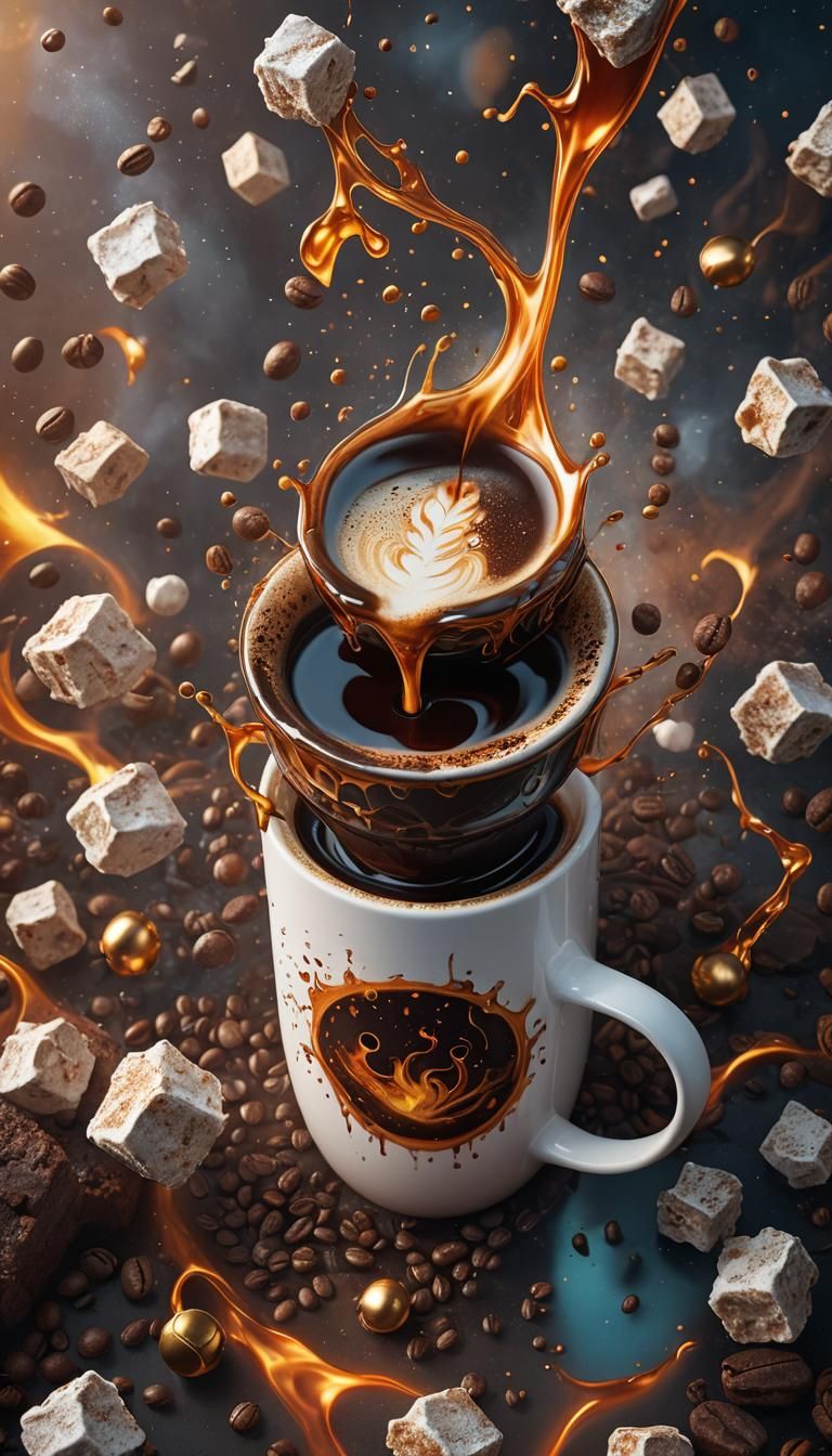 Fantastical Cup of Hot Coffee in Detailed Painting