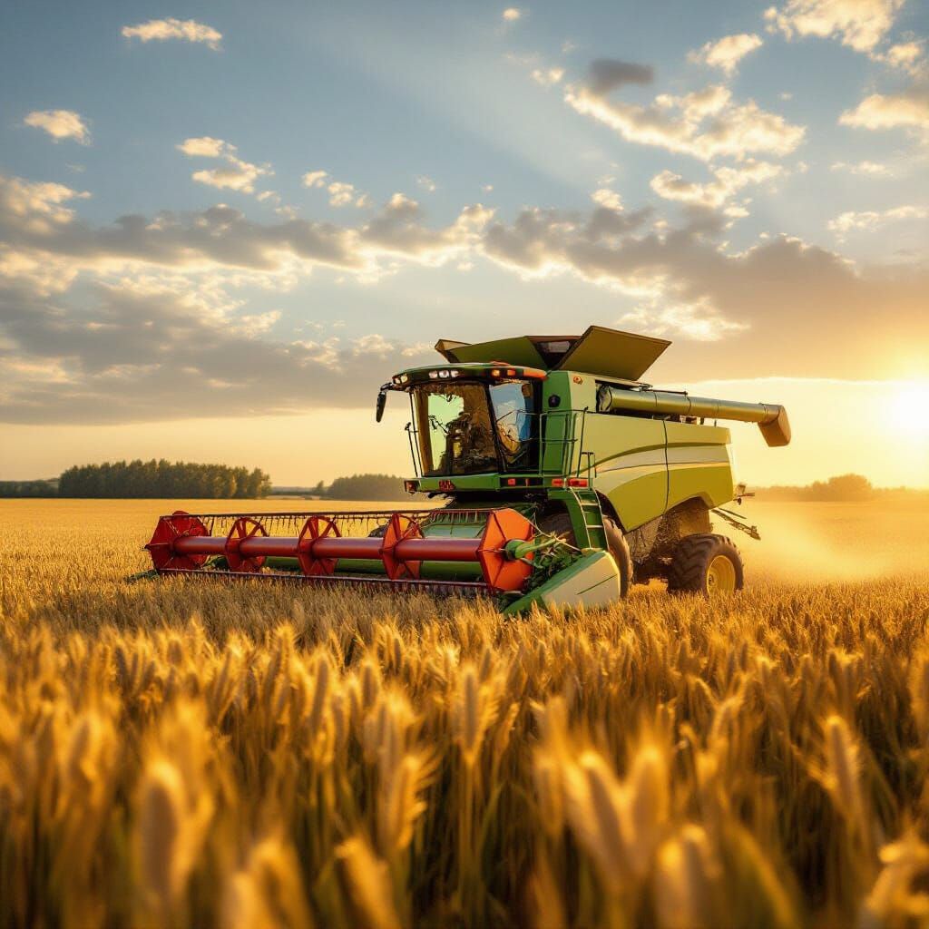 Hyperrealistic Concept Art of Combine Harvesting Wheat