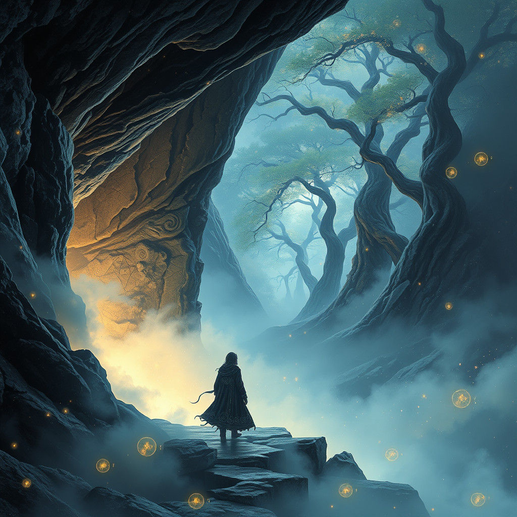 Mystical Figure at Crystal Cave Entrance